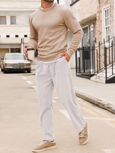 Runcati Mens Casual Corduroy Pants Elastic Waist Straight Leg Slacks Drawstring Loose Fit Trousers4