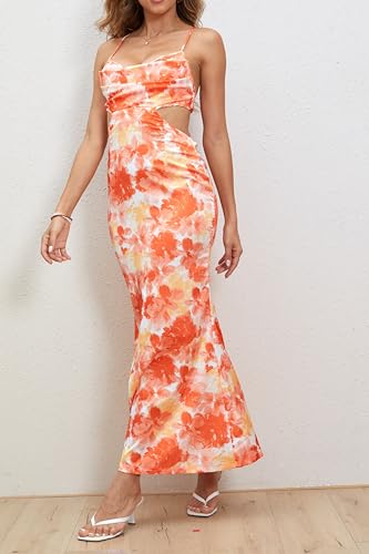 Image of Milumia Women's Floral Cut Out Backless Dress Ruched Sleeveless Long Cocktail Party Dresses