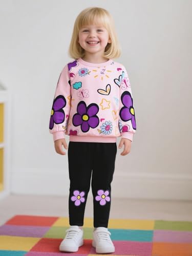 Image of Toddler Girl Clothes Floral Printed Sweatshirt Pants 2Pcs Fall Outfits for Little Girls Clothing Set Size 3-7 Years