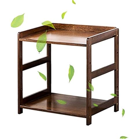 Serving Trolley Cart 2 Tier Bamboo Multifunction Rolling Utility Storage Cart With Guardrail Easy To Clean Bedroom Storage Rack Kitchen, 4 Sizes (Color : A, Size : 45x38x50cm) Cover