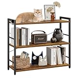 Kukeimaru オープンシェルフ ラック 棚 3段 ワイド コンパクト 大容量収納 本棚 キッチンラック 収納 組立簡単 調整脚付き 幅80cm×奥行30cm×高さ75cm レトロ ブラウン