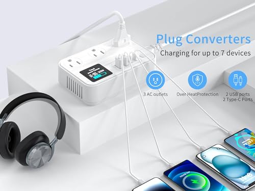 350W Converter Plug with 2 USB and 2 USB-C (20W PD) Fast Charging International Travel Converter for 220V to 110V for 100V-240V and Including US/EU/UK/India/South Africa Plugs3