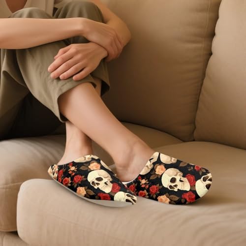 Gothic Skull Plush Slippers Cozy Fuzzy House Flats Warm Indoor Home Bedroom Slipper for Women Men3