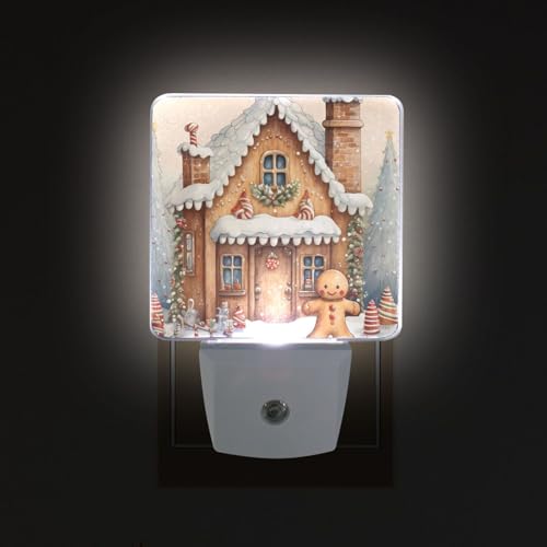 Image of Christmas Gingerbread with House Night Lights 2 Pack Plug-in Wall Led Nightlight Auto Dusk-to-Dawn Sensor Lamps for Bedroom Kitchen Bathroom