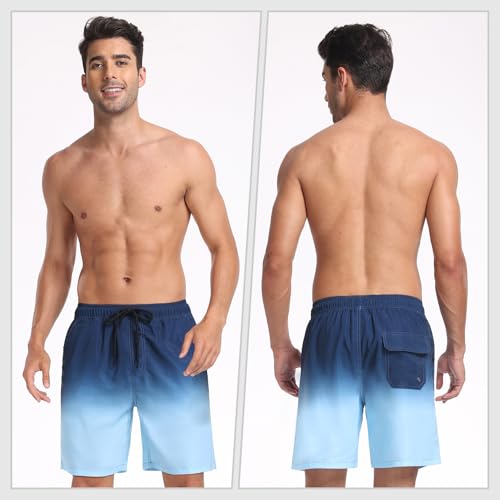 Image of Mens Swim Trunks with Compression Liner 2 in 1 Quick Dry Swimming Shorts Swimwear Bathing Suits with Pockets