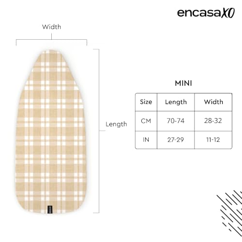 Image of Encasa XO Ironing Board Covers and Pad - 72x30 cm Fits Mini Iron Boards, Thick 4mm Felt, Elasticated Fit, Heat & Scorch-Resistant, Elastic Bungee Cord Tightening & Lock Franca Beige Checks