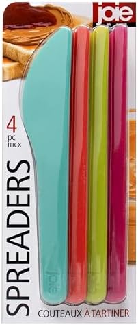 Joie Spreaders Set, Reusable Plastic Knives, Strong and Durable, Ideal for Butter, Jelly, Cream Cheese and Nut Butter, Handy Kitchen Tool, BPA-Free, Assorted Colors, 4 Count