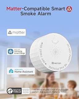 Heiman Matter Smoke Detector, Smart Photoelectric Fire Alarm, Ul217-10Th Certified, Battery Powered, Real-Time Notification, Compatible with Smartthings, Home Assistant, Mini Portable for Home Travel