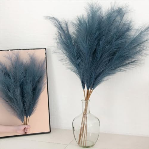 Image of 38 inch 10 Stems Tall Pampas Grass Decor Faux Pampas Navy Blue for Floor Vase