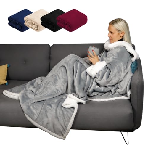 Vivezen - Couverture polaire, plaid intégral avec manches et poche - 140 x 210 cm - Sherpa et flanelle - Adulte - Plusieurs coloris