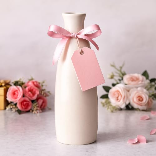 Image of Decorative Ceramic Flower Vase, Minimal Slim Bottle Shape Vase for Pampas Grass, Artificial Flowers, Bedroom, Office & Table Decor (Only Vase) (Slim Triangle Bottle)