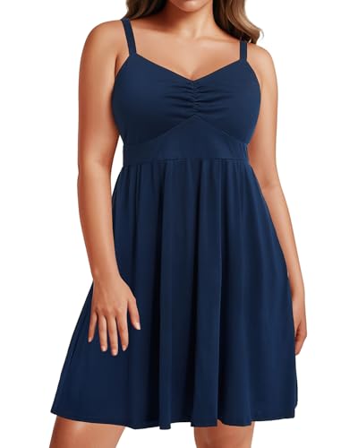 Pinup Fashion Women Plus Size Sundresses Casual Summer Short Spaghetti Strap Sleeveless A Line Beach Dresses with Pockets3
