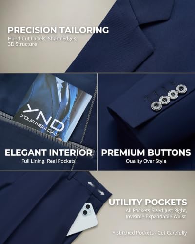 Image of YND Men's 3 Piece Suit with Tie, Solid Color Slim Fit Jacket Vest and Pants