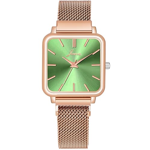 Image of jainx Square Dial Rose Gold Mesh Chain Analog Wrist Watch for Women (Rose Gold /Brown /Black /Silver /Green Color Dial)