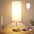 Touch Bedside Table Lamp with USB - 3 Way Dimmable Wood Lamp for Bedroom Nightstand, Desk Lamp with Charging Station for Dorm, Living Room, Office, Kids Room, Nursery, Small