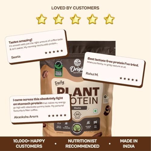 Image of Origin Nutrition 100% Natural Plant Based Protein Powder, 823 gm, Ranked Best Vegan Protein, European Pea Protein Isolate & Pumpkin Seed, Mocha Flavour with 25g per Protein Per Serve