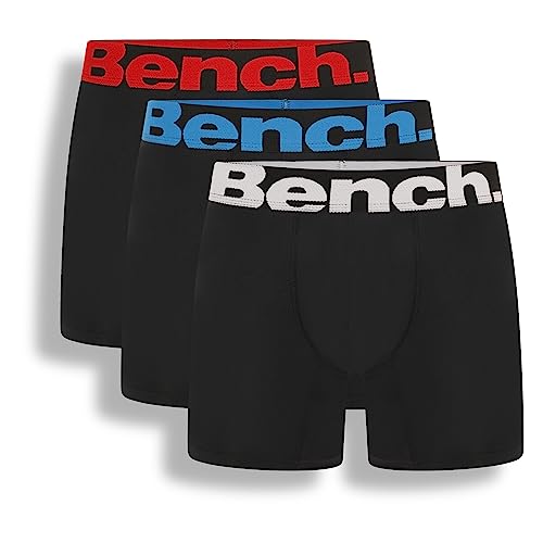 Bench Mens Classic Fit Soft Cotton Boxer Shorts, 3 Pack, XL, Black ('Macron')