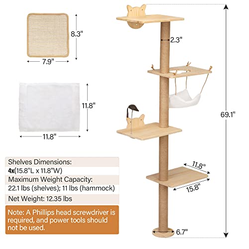 Rascador de Pared para Gatos Torre de 69 Pulgadas miniatura 2