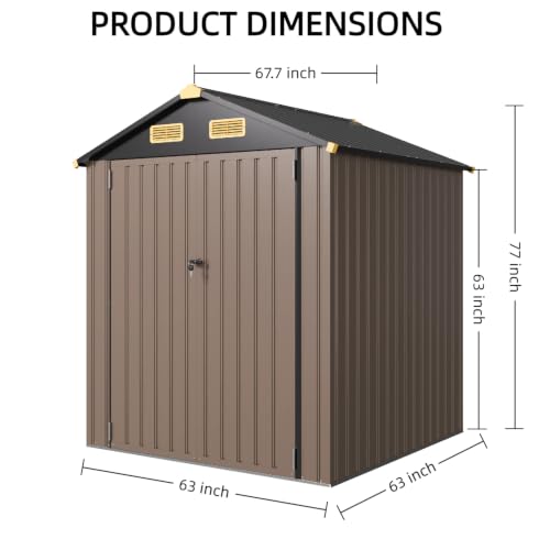 Image of IRONCK 5.7x5.7FT Outdoor Storage Shed with Vent, Outdoor Shed, Brown | Lockable Doors, Impact Corners, Galvanized Steel, Tool Shed for Poolside, Patio, Backyard