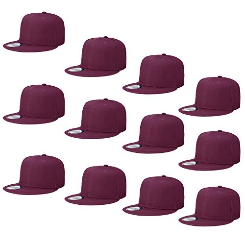 Image of Falari Wholesale 12 Pack Snapback Hat Cap Hip Hop Style Flat Bill Blank Solid Color Adjustable Size
