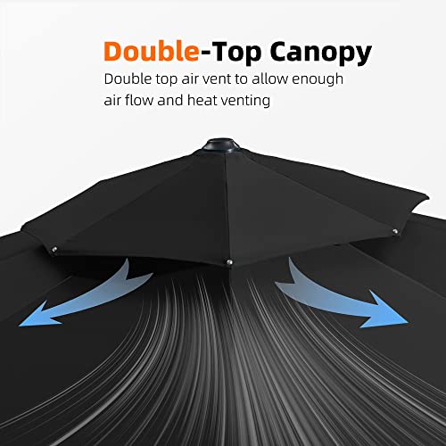 Purple Leaf 12 Feet Double Top Round Deluxe Patio Umbrella Offset Hanging Umbrella Outdoor Market Umbrella Garden Umbrella, Black #TOP6