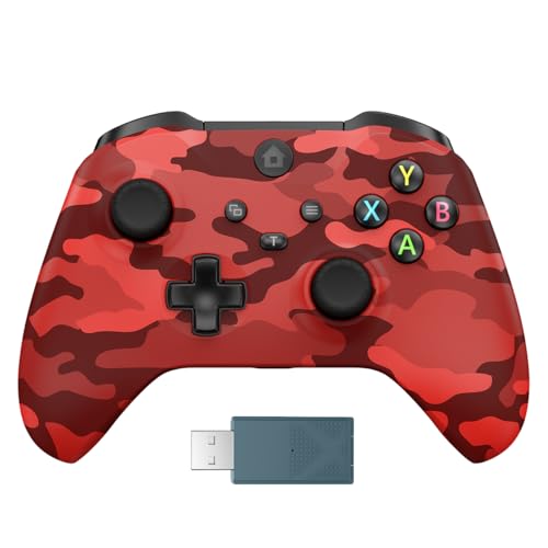 Kamylorus Wireless Controller for X-BOX One/PC, Hall Effect Controller Support Turbo, 2.4G Plug and Play Gaming Gamepad with 3.5mm Headphone Jack/Dual Vibration, Compatible with X-BOX One S/X, X-BOX Series S/X, PC, IOS, Android Platforms(Camo Red)