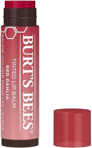 Burt's Bees Lip Tint Balm Valentines Day Gifts with Long Lasting 2 in 1 Duo Tinted Balm Formula, Color Infused with Hydrating Shea Butter for a Natural Buildable Finish, Fiery Red Dahlia (2-Pack)