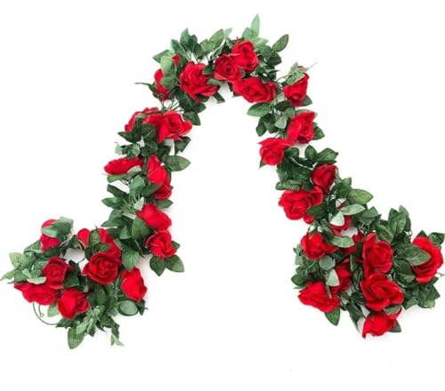 Image of VRB Dec 1 Pcs Artificial Flower Vine Garlands Hanging Artificial Flowers for Decoration Roses Garland (6 ft Long) Flowers Silk Roses for Wedding Decorations Diwali /Ganpati /Christmas. (Red), 10 cm