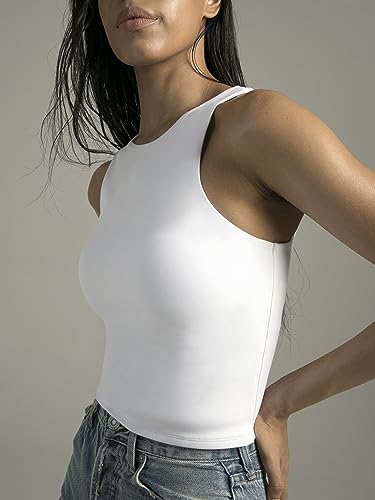 Colorfulkoala Women's High Neck Tank Tops Body Contour Sleeveless Crop Double Lined Yoga Shirts2