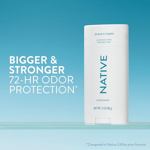 Image of Native Aluminum Free Deodorant, Ocean & Timber, Large Size Stick, 72 Hour Odor Control, for Women & Men, Contains Naturally Derived Ingredients, 3.1 oz