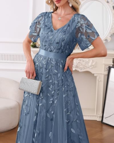 Image of Pinup Fashion Plus Size Formal Dresses - Evening Gowns Wedding Sequin Embroidery V-Neck Prom Long Dress