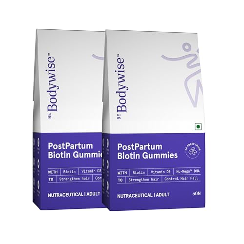 Image of Be Bodywise Biotin Hair Supplement Gummies for Postpartum Hair fall | Breastfeeding Safe | Reduces Hairfall, Strengthens Hair & Improves Density | Zinc, Folic Acid & Multivitamins | No Added Sugar | 60 Days Pack