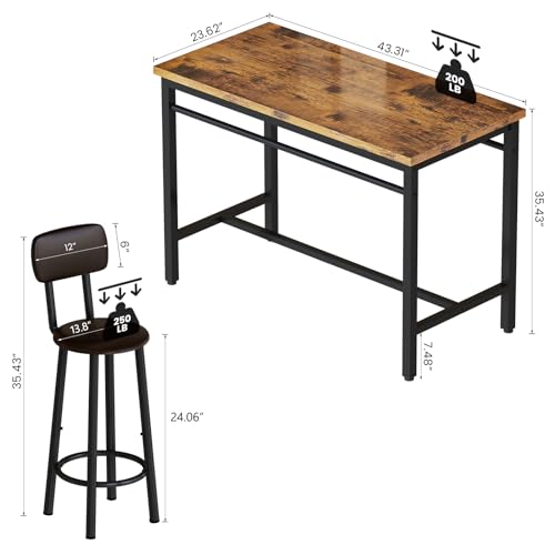 image for Lamerge Bar Table and Chairs Set Industrial Wood Kitchen Dining Table 