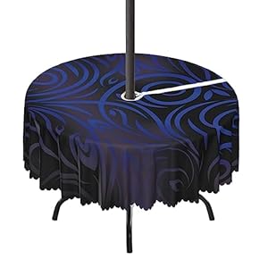 Lirduipu Dark Blue Pattern Round Outdoor Tablecloth,Patio Table Covers,Round Outdoor Tablecloth with Umbrella Hole – Water Resistant,for Backyard Party BBQ Decor(60″ Round,Royal Blue)