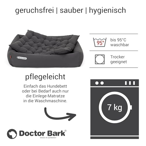 Doctor Bark Hundebett Orthopädisch - Waschbar bis 95°C, Geruchsfrei & Hygienisch - Kuscheliger Hundekorb Mittelgroße Hunde mit Hundematratze (L - 90x80 cm, Grau)