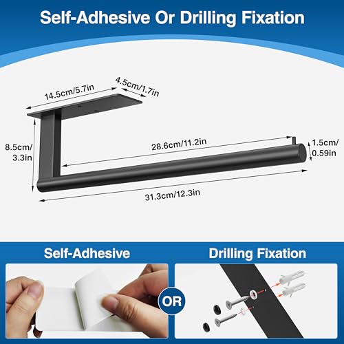 Kitchen Roll Holder Under Cabinet, Stainless Steel Paper Towel Holder Matte Black, Self-Adhensive, Suitable for Pantry, Kitchen, Bathroom - Image 3