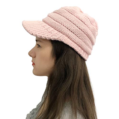 Winter Beanie Hats For Men Women, Stitching Crochet Cap Peaked Hats Women Cap Plush Knit Solid Outdoor Baseball Caps Pink #TOP2