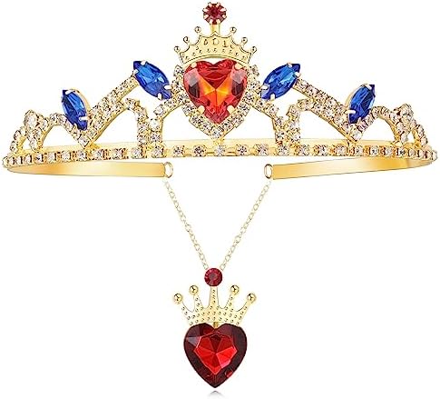 Evie Red Heart Tiara and Necklace Descendants 3 Red Heart Crown Jewellery Set Theme Tiara Halloween Princess Christmas Costume Teen Gift for Girls