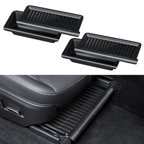 Yisuke 2PCS Under Seat Storage Box for 2025-2026 Tesla Model Y Juniper - Leak-Proof Covered Organizer Set TPE Material Quick-Pull Handle Secure Anti-Slip Installation for Front Seats