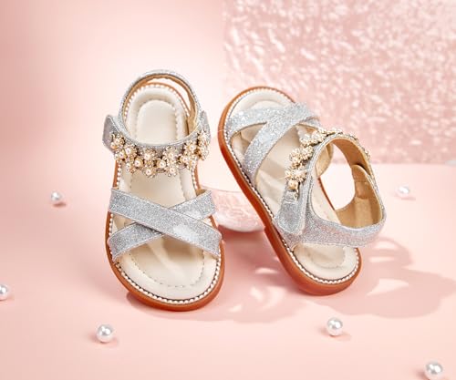 Image of PHIRAMIN Toddler Girl Sandals - Flower Girl Dress Shoes Open Toe Little Kid Flats