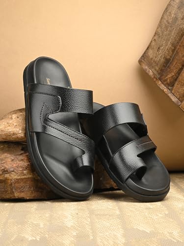 Image of San Frissco Men's Sandals with Open Toe Strap Supersoft Slip On Chappal /Perfect Fit for Summer and Rainy Season Easy to Walk Slipper /Stylish Lightweight Casual Trendy Floaters - 10 (Black)