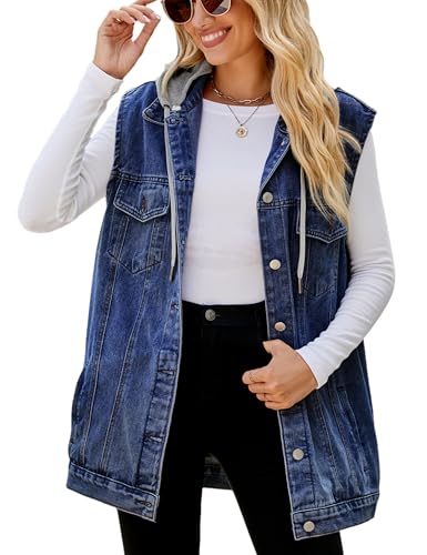 Chaleco de mezclilla para mujer sin mangas holgado con botones para capas