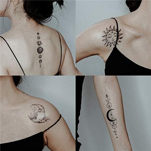 Amazon Co Jp Ysyysh 防水 タトゥーステッカー ブラック 太陽と月 惑星 シンプル 防水 長持ち 男 腕 タトゥー ステッカー テンポラリータトゥー 服 ファッション小物