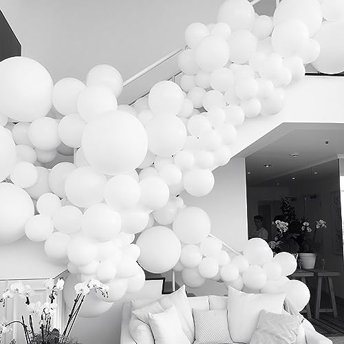 Image of Voircoloria 110pcs White Balloons 12inch Matte White Latex Party Balloons for Wedding, Birthday, Graduation, Bridal Shower, Baby Shower, Bachelorette and Engagement Decorations