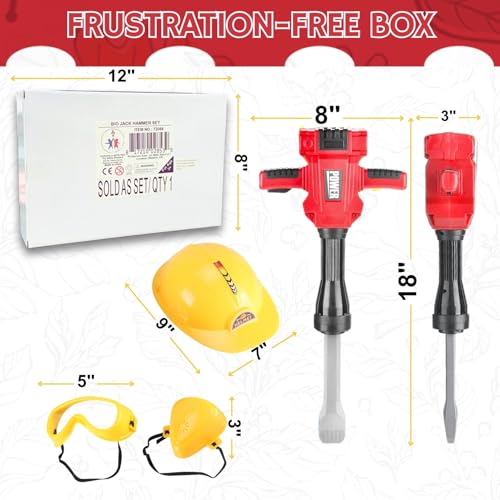 Kids Jackhammer Toy Drill with Goggle and Protection Mask &ndash; Pretend Play Power Tools with Realistic Sound & Action, Construction Toys and Equipment for Boys & Girls