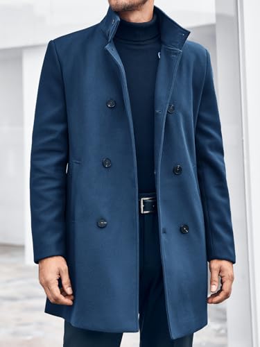 Runcati Mens Mid Long Trench Coat Winter Double Breasted Pea Coat Casual Business Warm Overcoat2