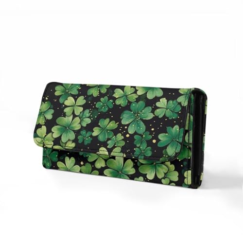 Image of AFPANQZ Women's Leather Wallet Women Wallets, Four Leaf Print Soft Leather Trifold Large Capacity Ladies Travel Purse Dust Resistnt Wallet