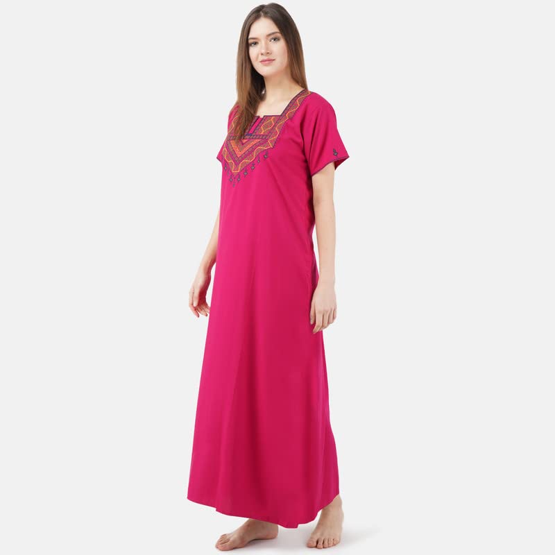 Image of Premium Women Embroidery Night Gown Lizzybizzy Cotton Nighty Maxi