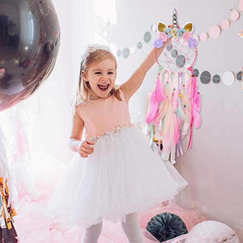 Beinou Unicorn Dream Catcher Colorful Feather Dream Catchers Handmade Flowers Dream Catchers Wall Hanging Dream Catcher for Girls Kids Nursery Bedroom Decoration Blessing Gift - Thumbnail 3