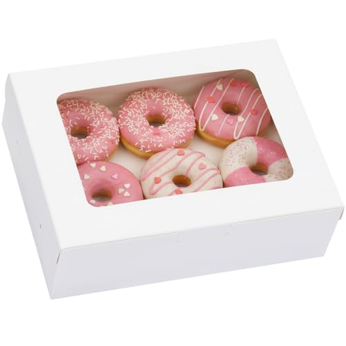 TOMNK 12pcs 8x6x2.5 Inches Bakery Boxes with Window Cookie Boxes for Chocolate Strawberries Donuts Cupcakes Muffins and Dessert